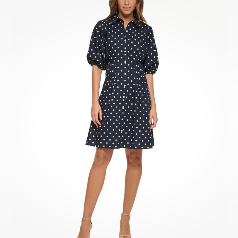 Tommy Hilfiger Navy Blue Polka Dot Long Sleeve Dress